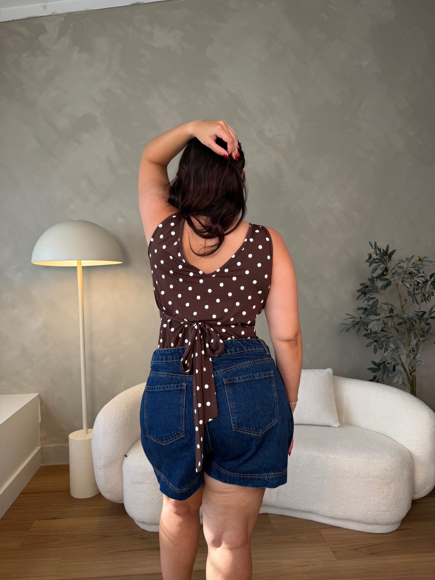 Ava Polka Dot V-Neck - Mocha