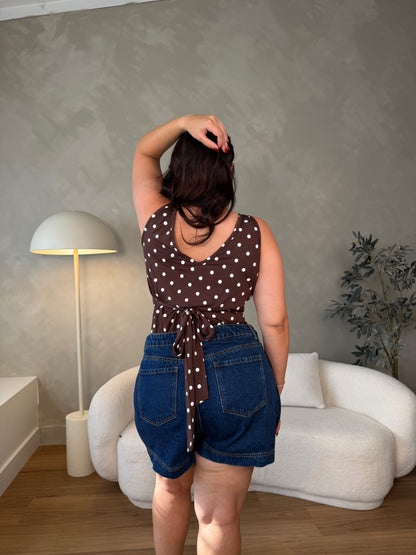 Ava Polka Dot V-Neck - Mocha