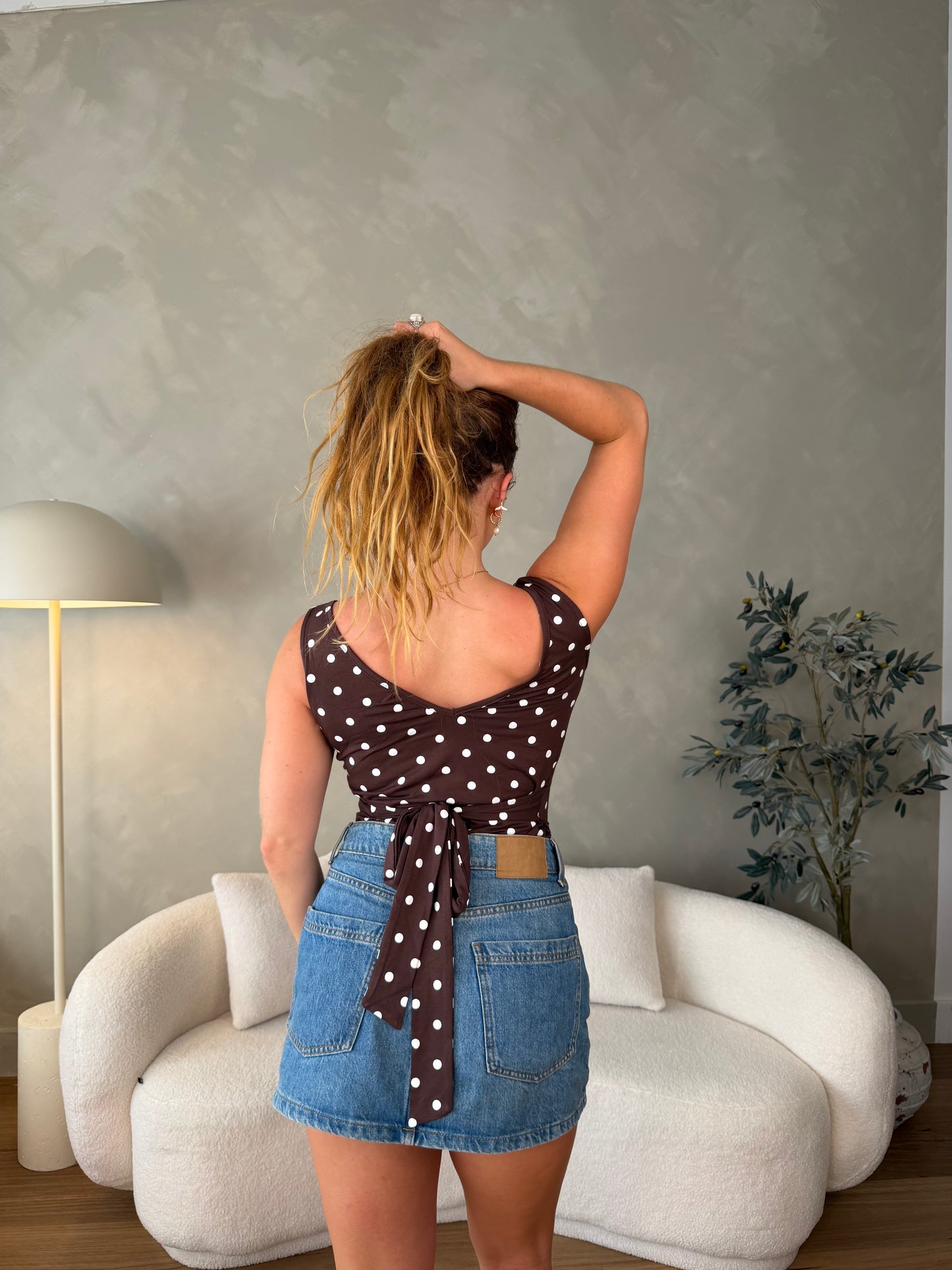 Ava Polka Dot V-Neck - Mocha