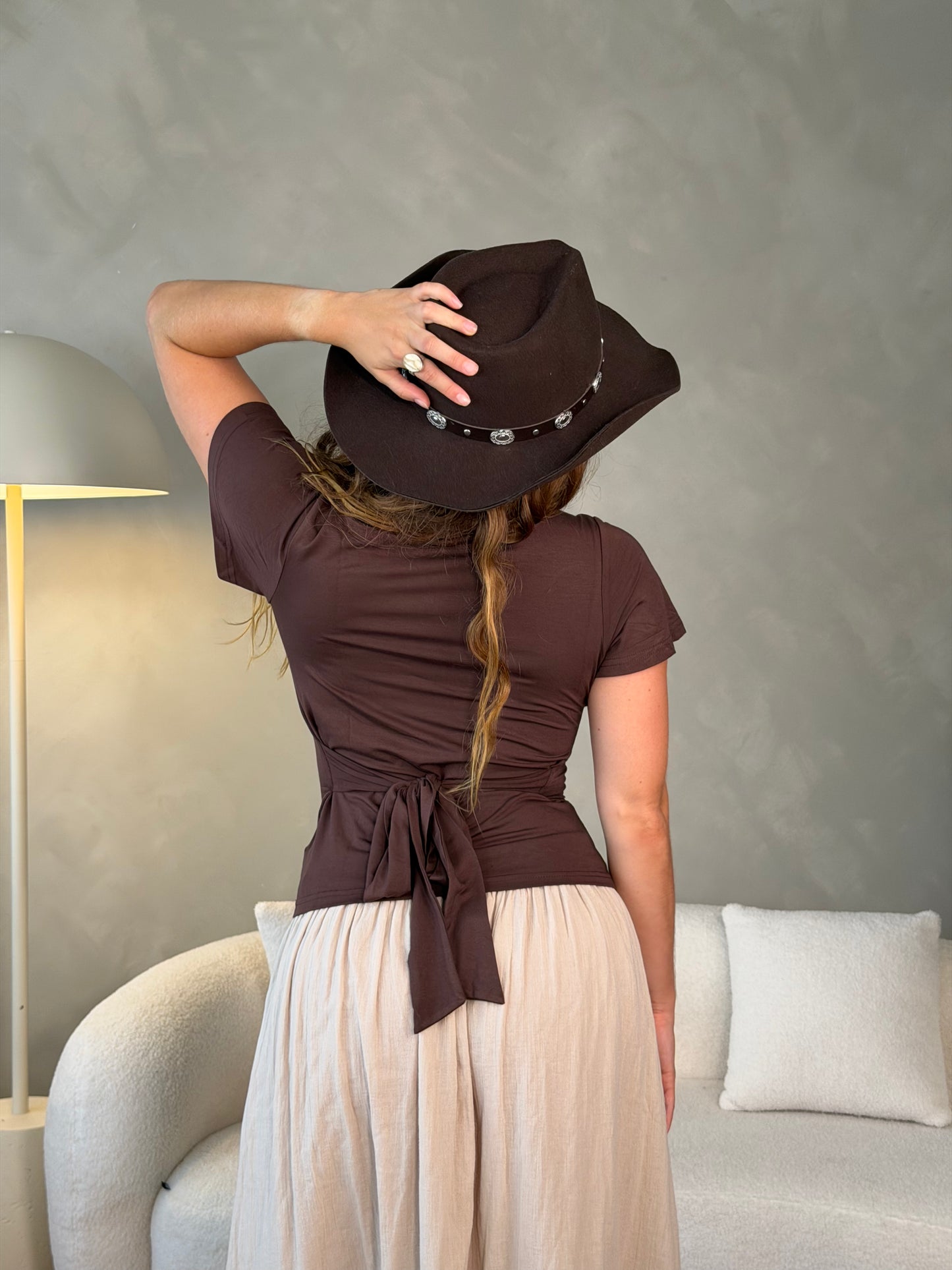 Mila Flutter Sleeve Top - Mocha